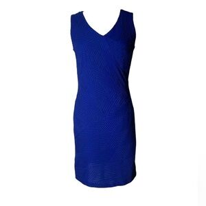Small blue midi cocktail dress sleeveless party dress Vneck